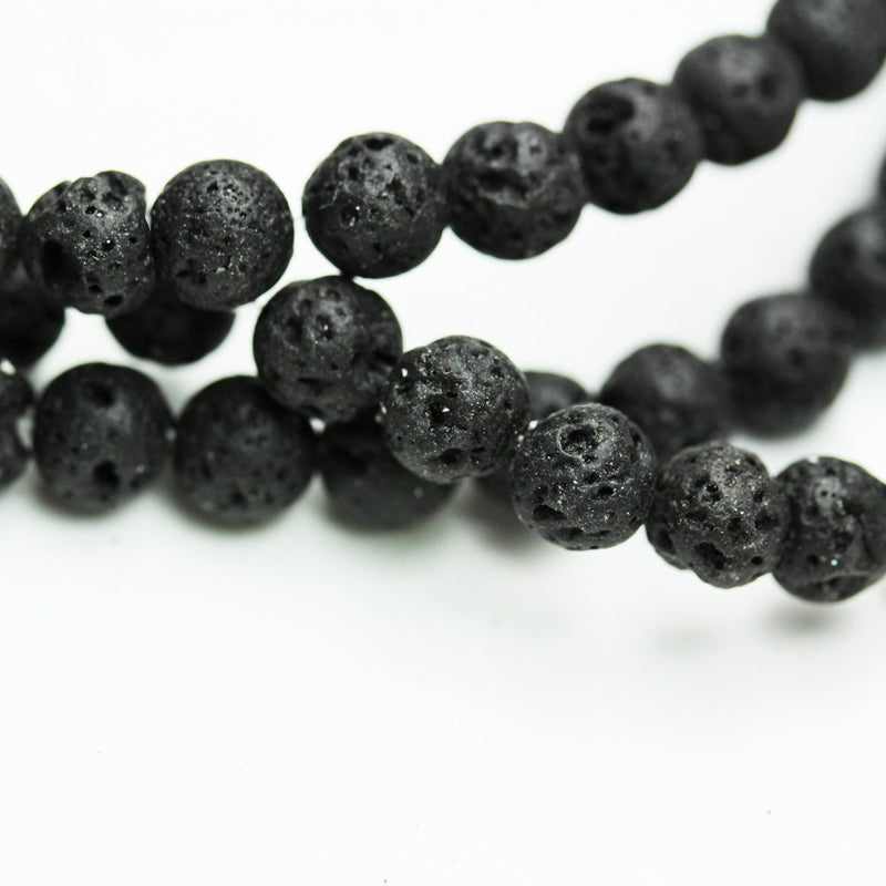 Black Lava Rock, 6mm Round Gemstone Strand, One full strand Natural Beads, Black color