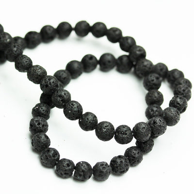 Black Lava Rock, 6mm Round Gemstone Strand, One full strand Natural Beads, Black color