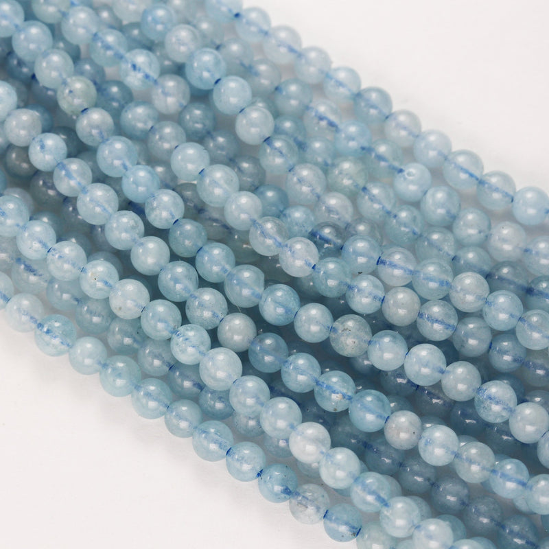 Natural Aquamarine, 4mm  round  gemstone,One full strand 90 beads, Gemstone beads, 16", 0.8mm hole