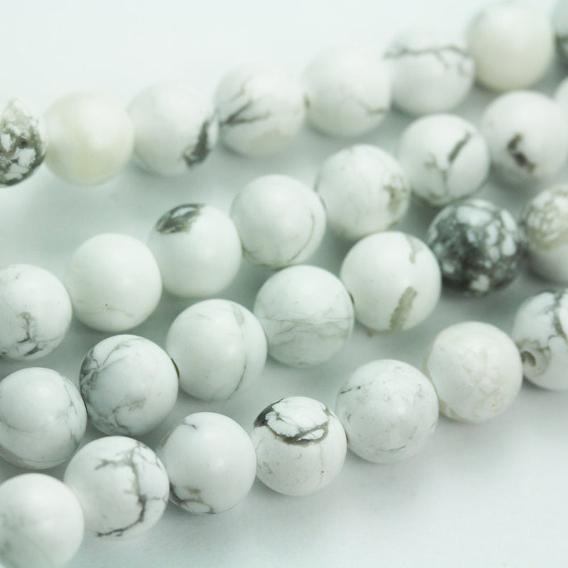 White Howlite,8mm Round Natural Gemstone Beads, One full strand , 16", 1mm hole, 50 beads