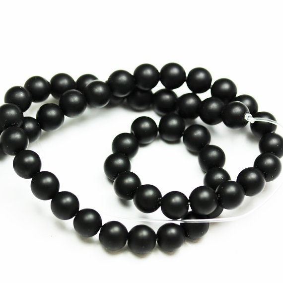 Matte Black Onyx, 8mm Round   Gemstone Beads Strand, One full strand   hole 1mm, 16 inch, 1mm hole, about 50beads