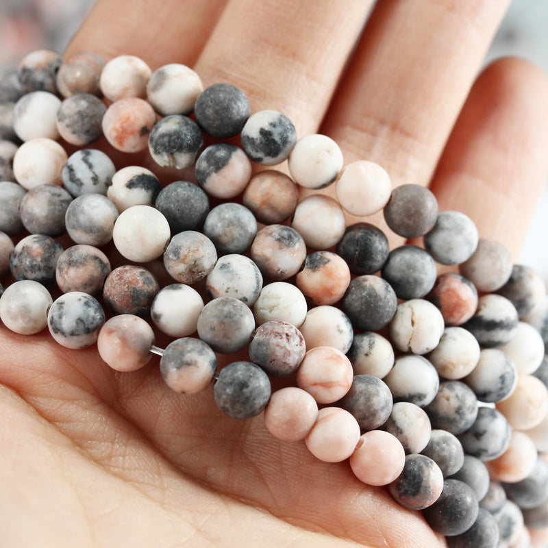 Natural Matte Pink Zebra Jasper, 6mm Round Black, Pink and White Gemstone Beads,  15.5inch, 1mm hole, about 60 pcs