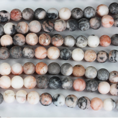 Natural Matte Pink Zebra Jasper, 6mm Round Black, Pink and White Gemstone Beads,  15.5inch, 1mm hole, about 60 pcs