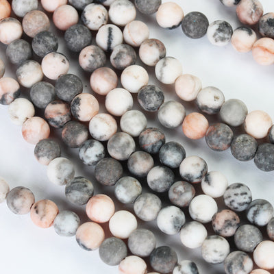 Natural Matte Pink Zebra Jasper, 6mm Round Black, Pink and White Gemstone Beads,  15.5inch, 1mm hole, about 60 pcs