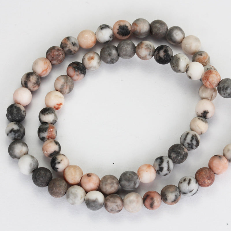 Natural Matte Pink Zebra Jasper, 6mm Round Black, Pink and White Gemstone Beads,  15.5inch, 1mm hole, about 60 pcs