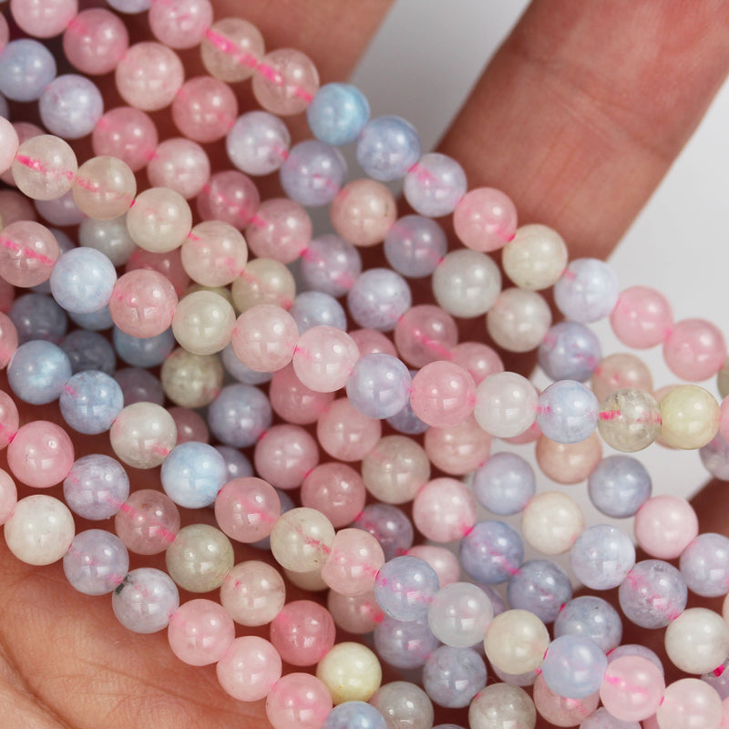 Beryl Mix, 4.5mm Aquamarine, Heliodor and morganite, round Mixed Gemstone ,90 beads, hole 0.6 mm,16"