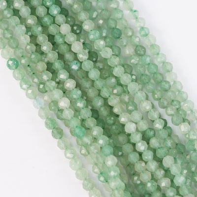 Green Aventurine, 3mm Faceted Round Gemstone Strand, 15.5inch , about 90 beads , 0.8mm hole