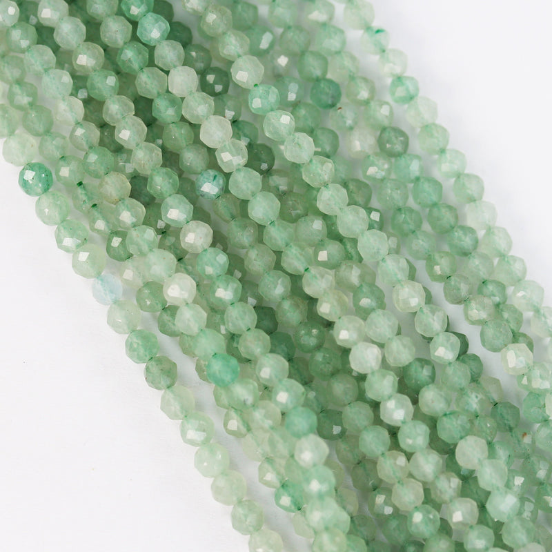 Green Aventurine, 3mm Faceted Round Gemstone Strand, 15.5inch , about 90 beads , 0.8mm hole