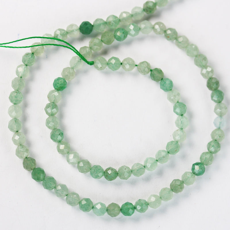 Green Aventurine, 3mm Faceted Round Gemstone Strand, 15.5inch , about 90 beads , 0.8mm hole