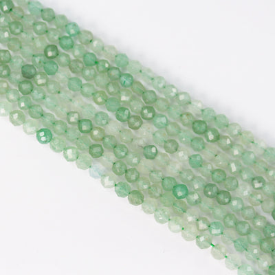 Green Aventurine, 3mm Faceted Round Gemstone Strand, 15.5inch , about 90 beads , 0.8mm hole