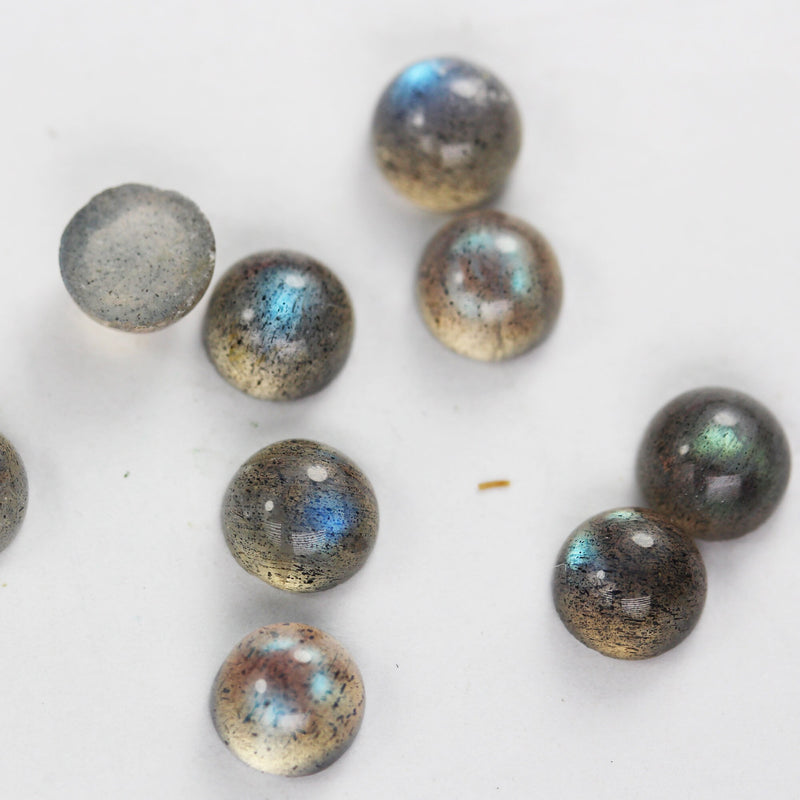 2pcs Natural Labradorite Cabochon Gemstone Beads,  6mm Round Cabs, 3.5mm thick