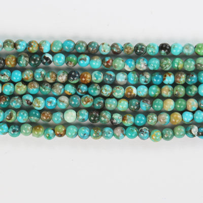 Natural Turquoise, 3mm Round  Gemstone Strand, 15.5inch, 0.6mm hole , Green &Brown color