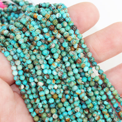 Natural Turquoise, 3mm Round  Gemstone Strand, 15.5inch, 0.6mm hole , Green &Brown color