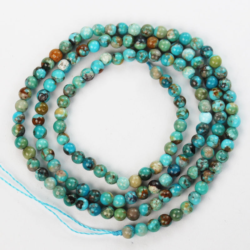 Natural Turquoise, 3mm Round  Gemstone Strand, 15.5inch, 0.6mm hole , Green &Brown color