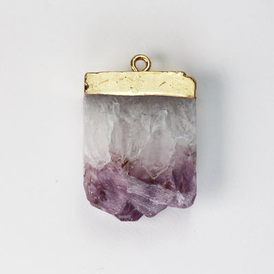 1pc 20* 25-30mm Rectangle Amethyst Pendant Gemstone ,Gold Plated Top with Ring Pendant