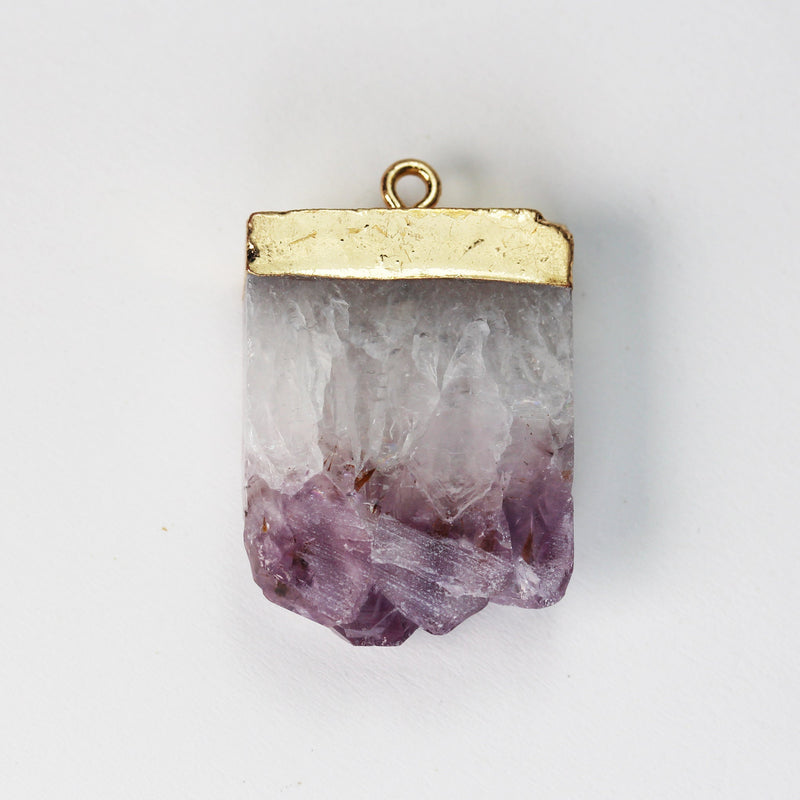 1pc 20* 25-30mm Rectangle Amethyst Pendant Gemstone ,Gold Plated Top with Ring Pendant