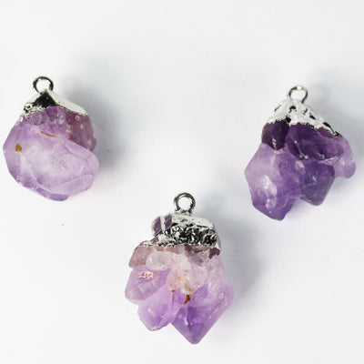 1pc/10pcs 15-20mm Raw Amethyst Nugget Mineral Gemstone ,Silver Plated Bail Pendant