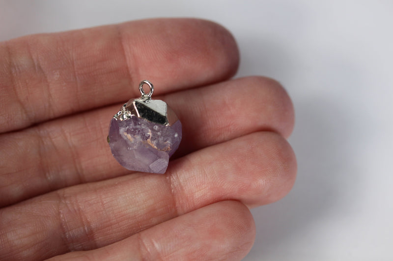 1pc/10pcs 15-20mm Raw Amethyst Nugget Mineral Gemstone ,Silver Plated Bail Pendant