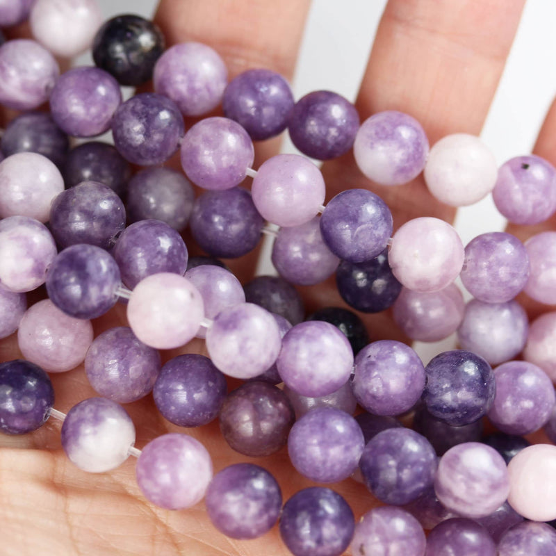 Lepidolite, 8mm Round Beads Gemstone, One full strand about 50 beads, 1mm hole