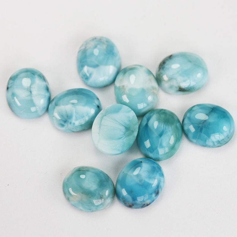 2pcs 100% Natural Dominican Larimar Cabochon Gemstone Beads Oval Loose Gemstones Beads ( no hole) , 10*12mm each piece