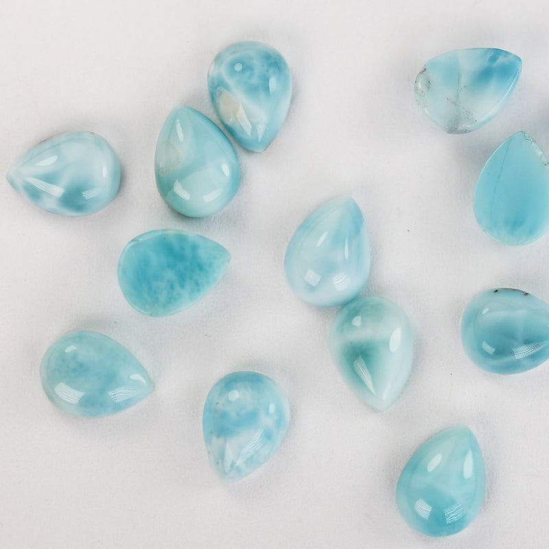 2pcs 100% Natural Dominican Larimar Cabochon Gemstone Beads Teardrop  Loose Gemstones Pendant Beads ( no hole) , 6*8mm each piece