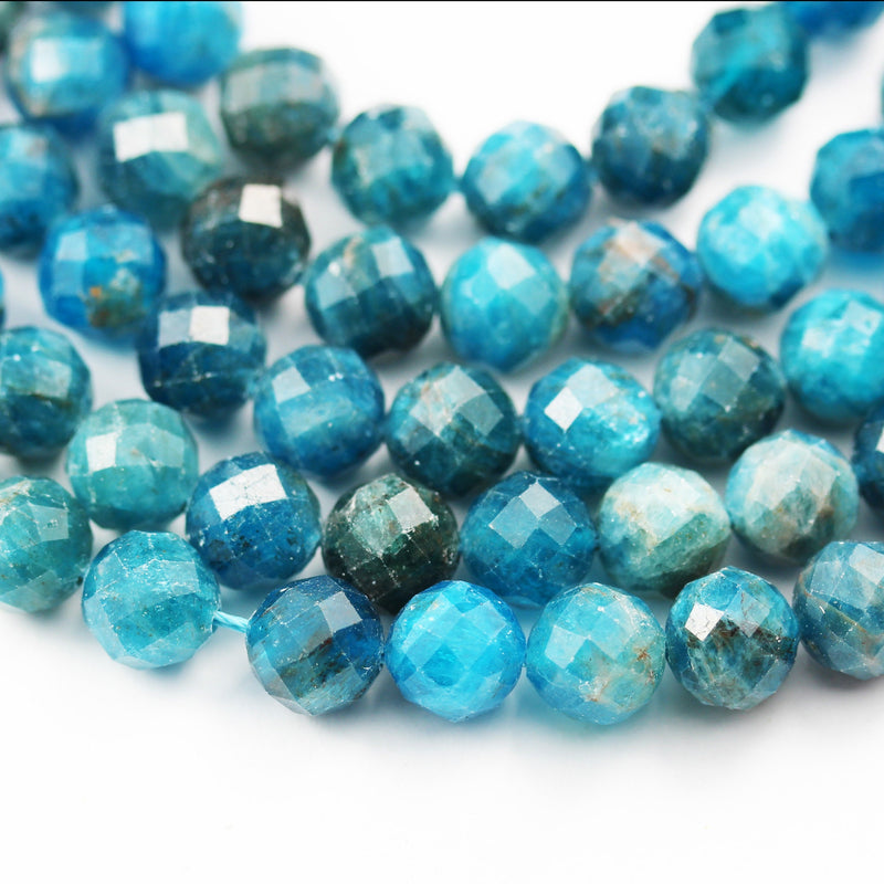 Natural Apatite,8mm Faceted Round Blue Gemstone Beads,7.5 inch,1mm hole, abou25 beads