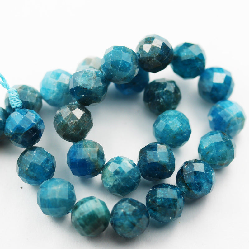 Natural Apatite,8mm Faceted Round Blue Gemstone Beads,7.5 inch,1mm hole, abou25 beads