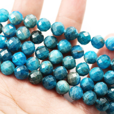 Natural Apatite,8mm Faceted Round Blue Gemstone Beads,7.5 inch,1mm hole, abou25 beads