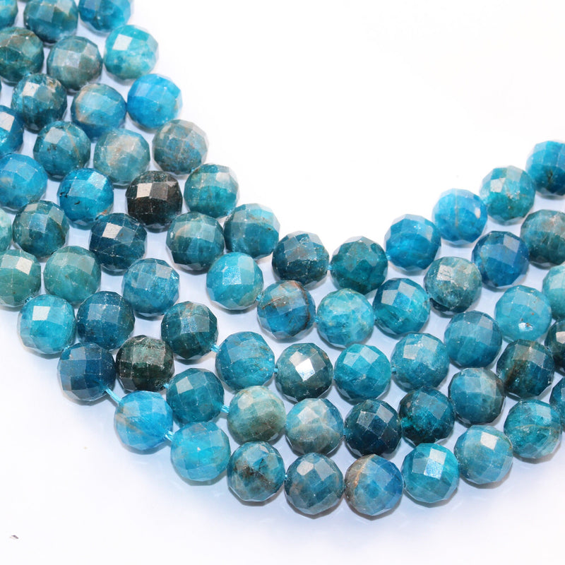 Natural Apatite,8mm Faceted Round Blue Gemstone Beads,7.5 inch,1mm hole, abou25 beads