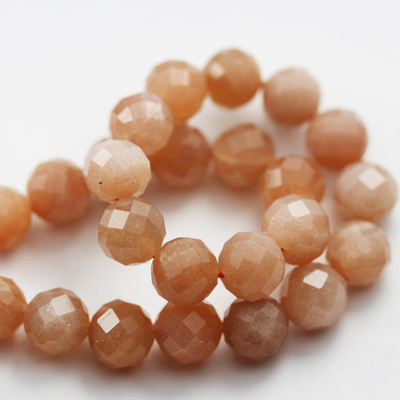 Natural Peach Moonstone,6.5mm Faceted Round Gemstone Strand, 7.5inch , 1mm hole, about 30 beads