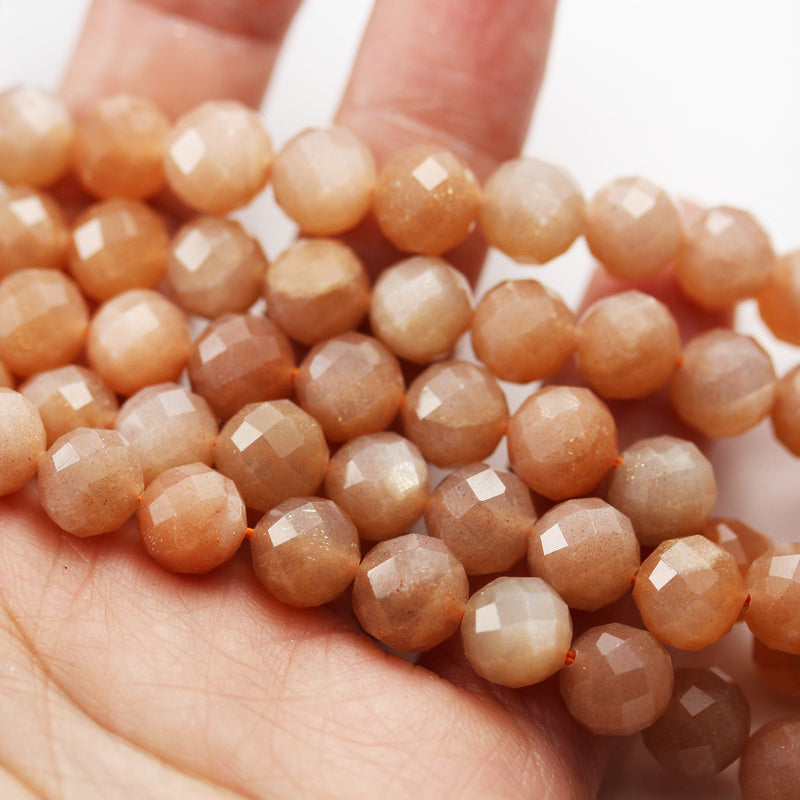 Natural Peach Moonstone,6.5mm Faceted Round Gemstone Strand, 7.5inch , 1mm hole, about 30 beads