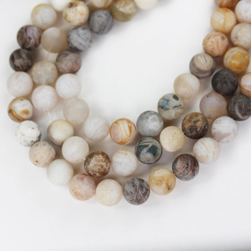 Matte Bamboo leaf Agate, 8mm Round Natural Gemstone Strand,15.5 inch,about 50 beads , 1mm hole