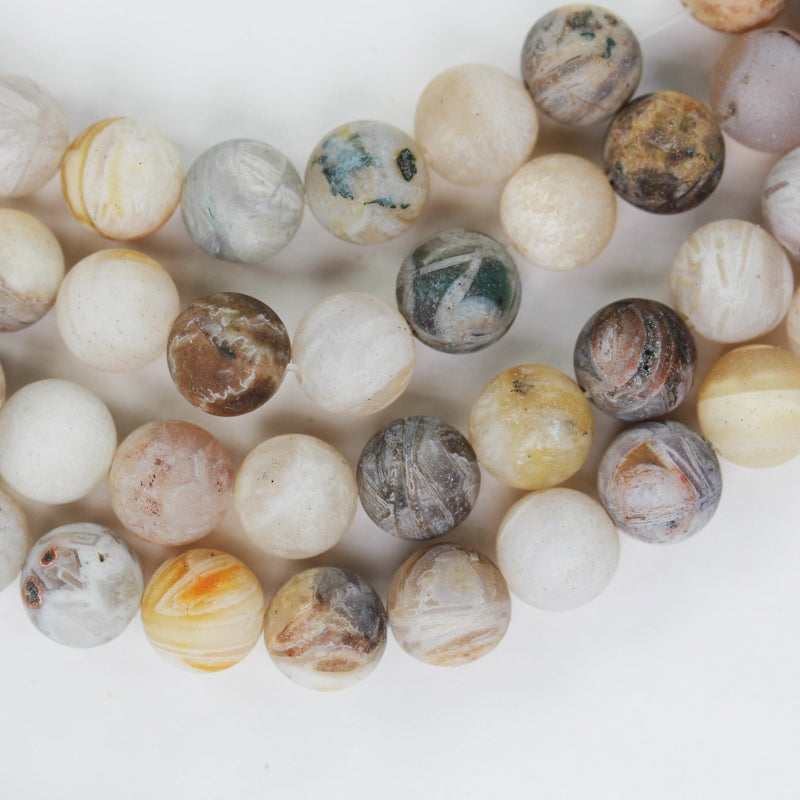 Matte Bamboo leaf Agate, 8mm Round Natural Gemstone Strand,15.5 inch,about 50 beads , 1mm hole