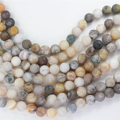 Matte Bamboo leaf Agate, 8mm Round Natural Gemstone Strand,15.5 inch,about 50 beads , 1mm hole