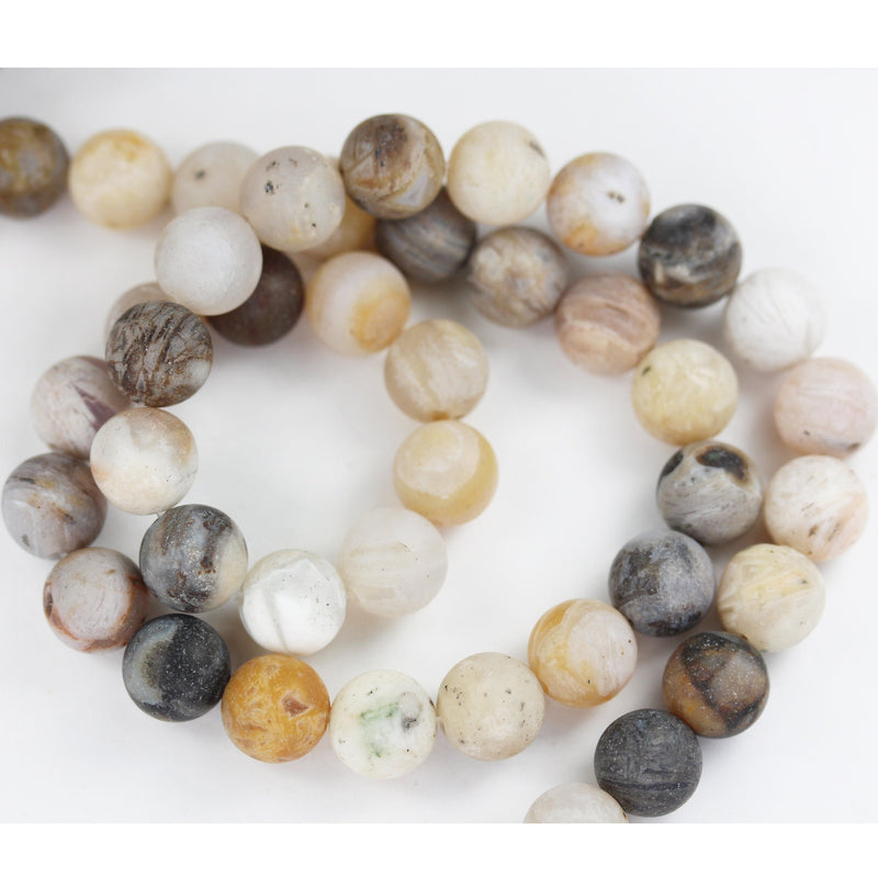 Matte Bamboo leaf Agate, 8mm Round Natural Gemstone Strand,15.5 inch,about 50 beads , 1mm hole