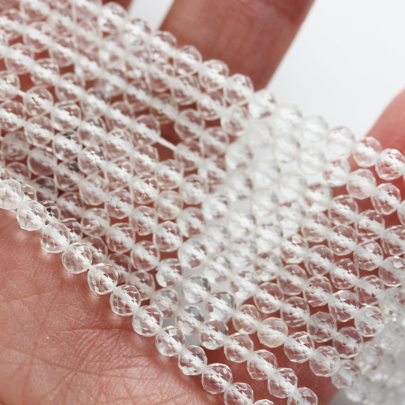 Natural Clear Quartz, 3.5mm Faceted Round Gemstone, hole 0.6mm,16", 100 beads