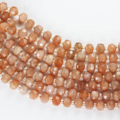 Natural Peach Moonstone, 6*8mm Faceted Rondelle Gemstone Strand, 8 inch , about 25 beads,hole1mm