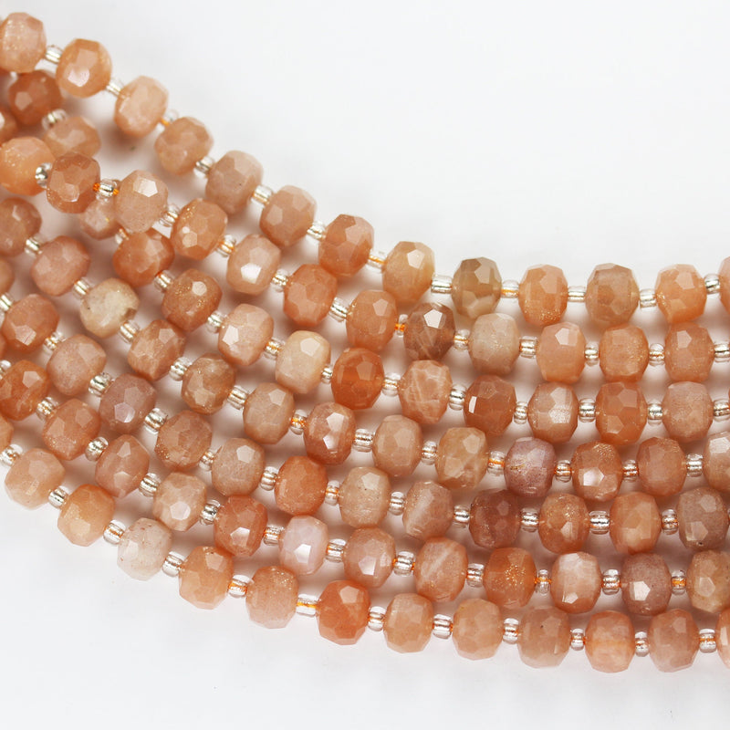 Natural Peach Moonstone, 6*8mm Faceted Rondelle Gemstone Strand, 8 inch , about 25 beads,hole1mm