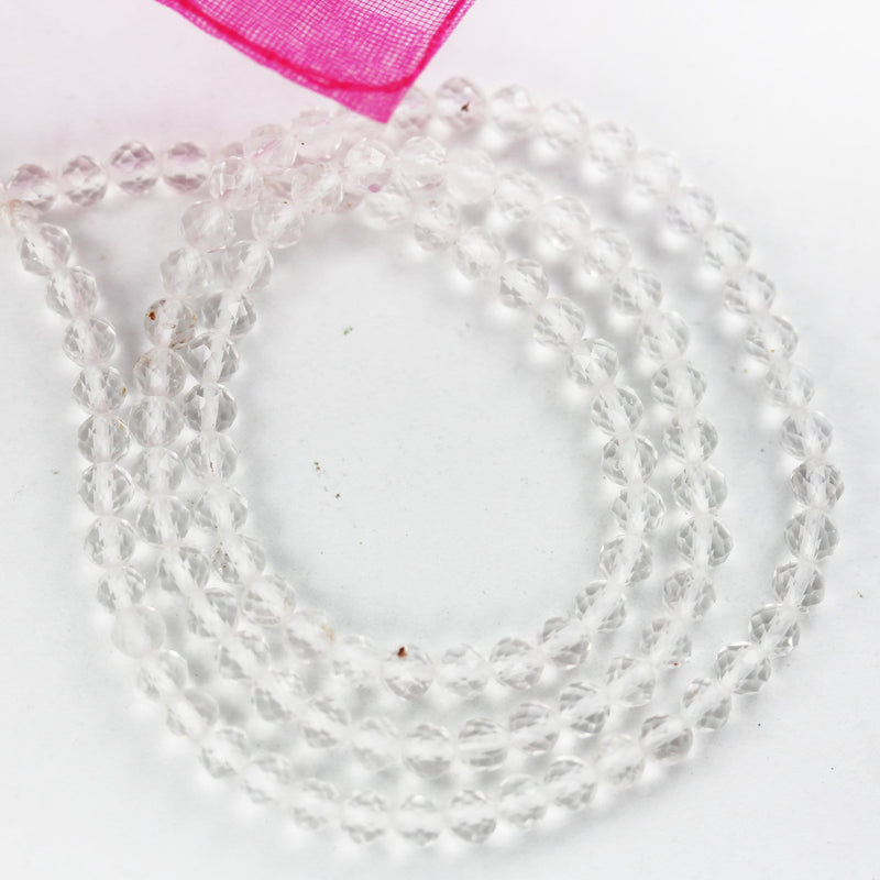 Natural Clear Quartz, 3.5mm Faceted Round Gemstone, hole 0.6mm,16", 100 beads