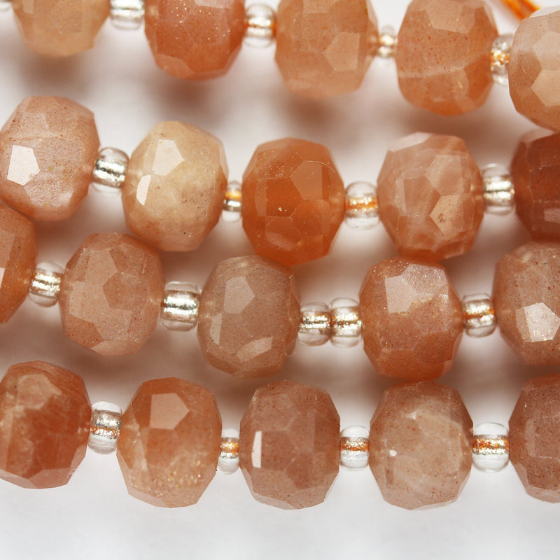 Natural Peach Moonstone, 6*8mm Faceted Rondelle Gemstone Strand, 8 inch , about 25 beads,hole1mm