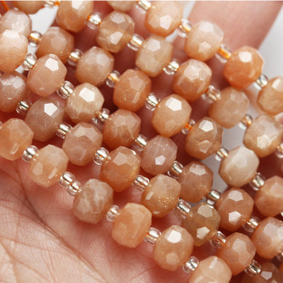 Natural Peach Moonstone, 6*8mm Faceted Rondelle Gemstone Strand, 8 inch , about 25 beads,hole1mm