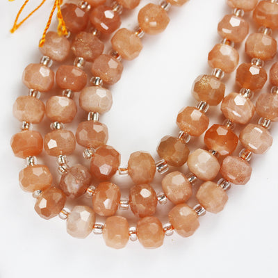 Natural Peach Moonstone, 6*8mm Faceted Rondelle Gemstone Strand, 8 inch , about 25 beads,hole1mm