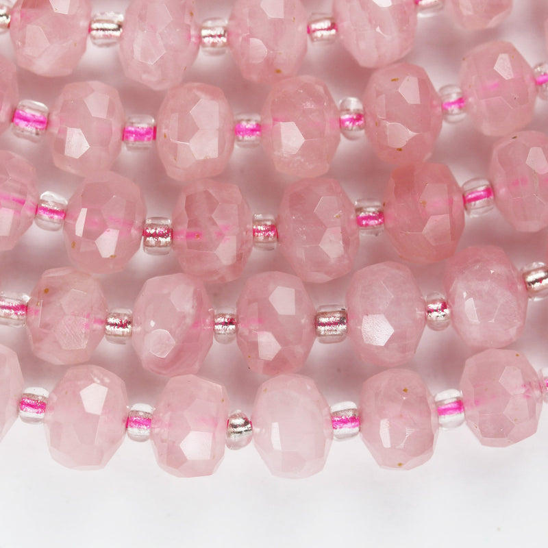 Natural Rose quartz, 6*8mm Faceted Rondelle Gemstone Strand, 8 inch , about 25 beads,hole1mm