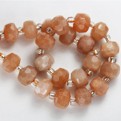 Natural Peach Moonstone, 6*8mm Faceted Rondelle Gemstone Strand, 8 inch , about 25 beads,hole1mm