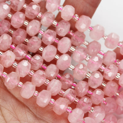 Natural Rose quartz, 6*8mm Faceted Rondelle Gemstone Strand, 8 inch , about 25 beads,hole1mm