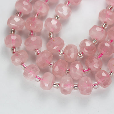 Natural Rose quartz, 6*8mm Faceted Rondelle Gemstone Strand, 8 inch , about 25 beads,hole1mm