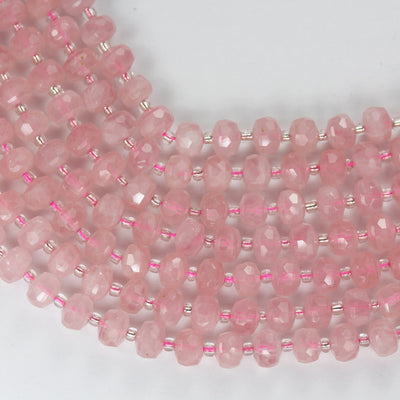 Natural Rose quartz, 6*8mm Faceted Rondelle Gemstone Strand, 8 inch , about 25 beads,hole1mm