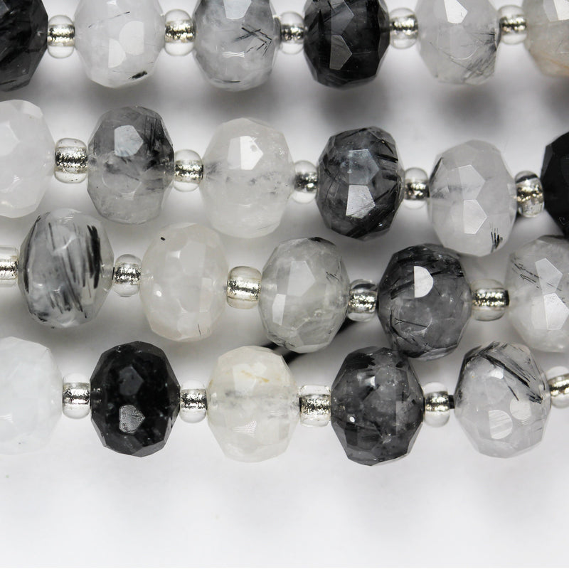 Natural Black Rutilated Quartz, 6*8mm Faceted Rondelle Gemstone Strand, 8 inch , about 25 beads,hole1mm