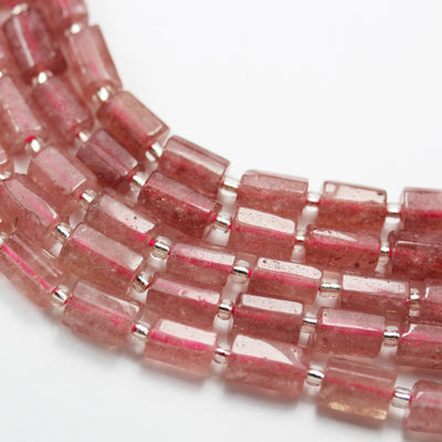 Natural Strawberry Quartz ,8*12mm Faceted Tube Gemstone Strand, 15.5 inch, 1mm hole, about30 beads