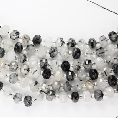 Natural Black Rutilated Quartz, 6*8mm Faceted Rondelle Gemstone Strand, 8 inch , about 25 beads,hole1mm